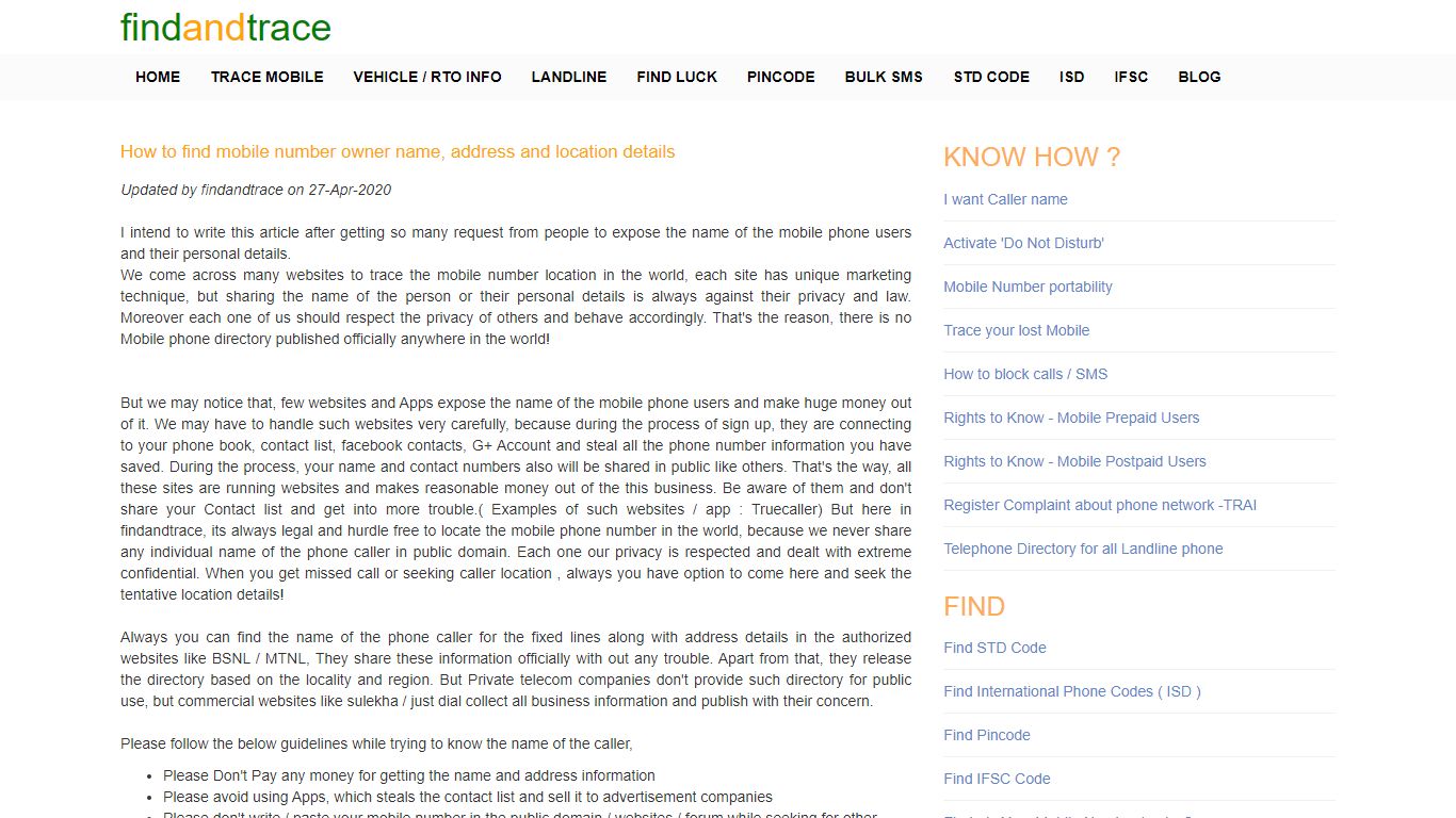 Find mobile phone number owner name address location - Findandtrace.com